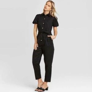 Women's Puff Short Sleeve Collared Jumpsuit - Who